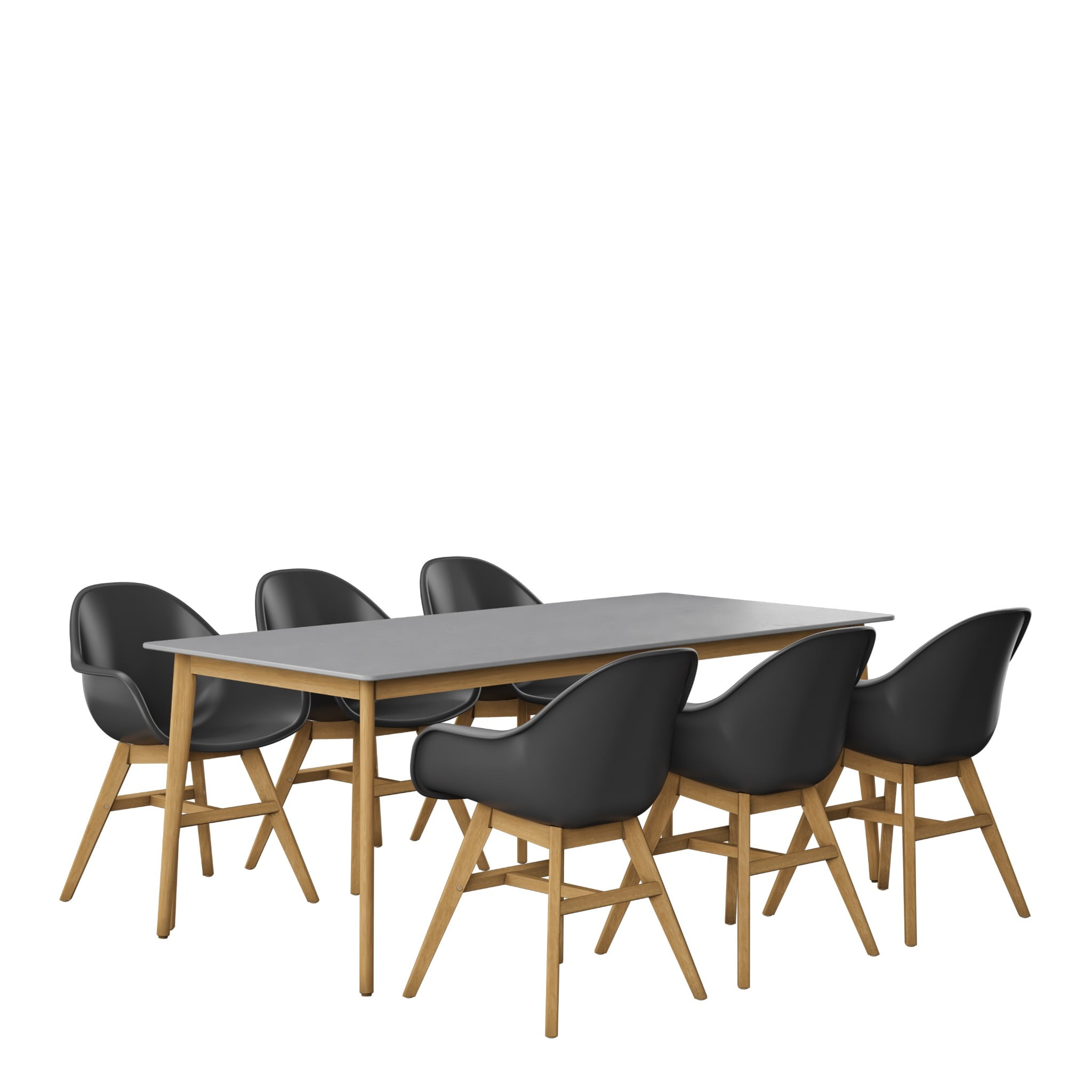 Amazonia Berna 7-Piece Patio Rectangular Dining Table Set, Eucalyptus Wood, Ideal for Outdoors and Indoors, Black Chairs