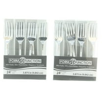 48ct Mini Silver Forks Metallic Plastic Utensil Cocktail Party Appetizer Tool