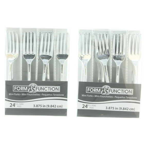 48ct Mini Silver Forks Metallic Plastic Utensil Cocktail Party Appetizer Tool