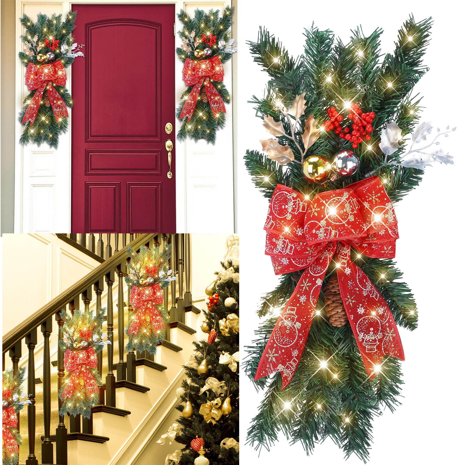 Toyfunny The Cordless Prelit Stairway Trim Christmas Wreaths For Front ...
