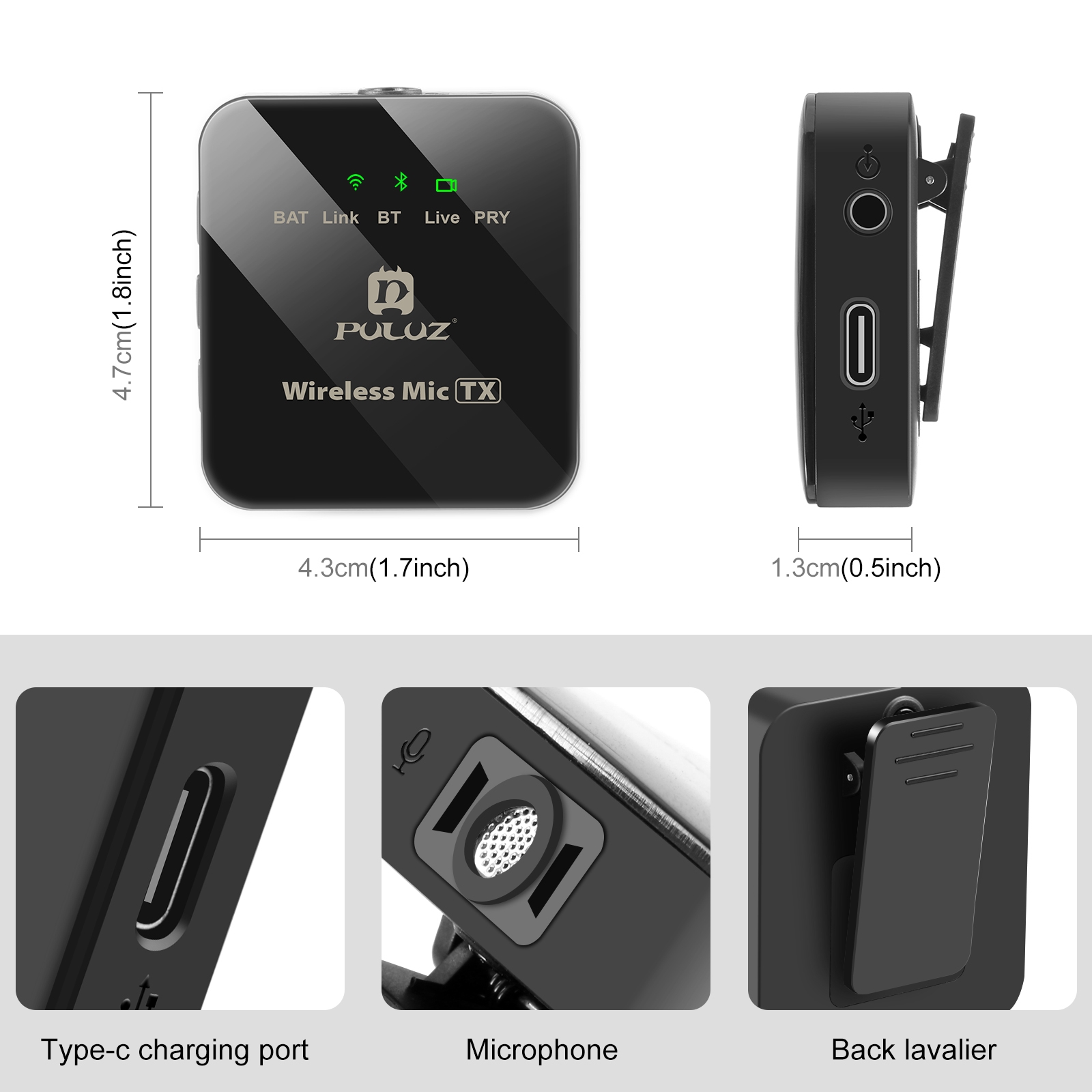 PULUZ 1 TX + 1 RX Wireless Lavalier Microphone (Black)