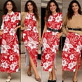 thumbnail image 5 of Jeiento Tropical Flower Couples Matching Outfits Breathable Button Down Hawaiian Shirt Red Summer Beach Flowy Dress, 5 of 7