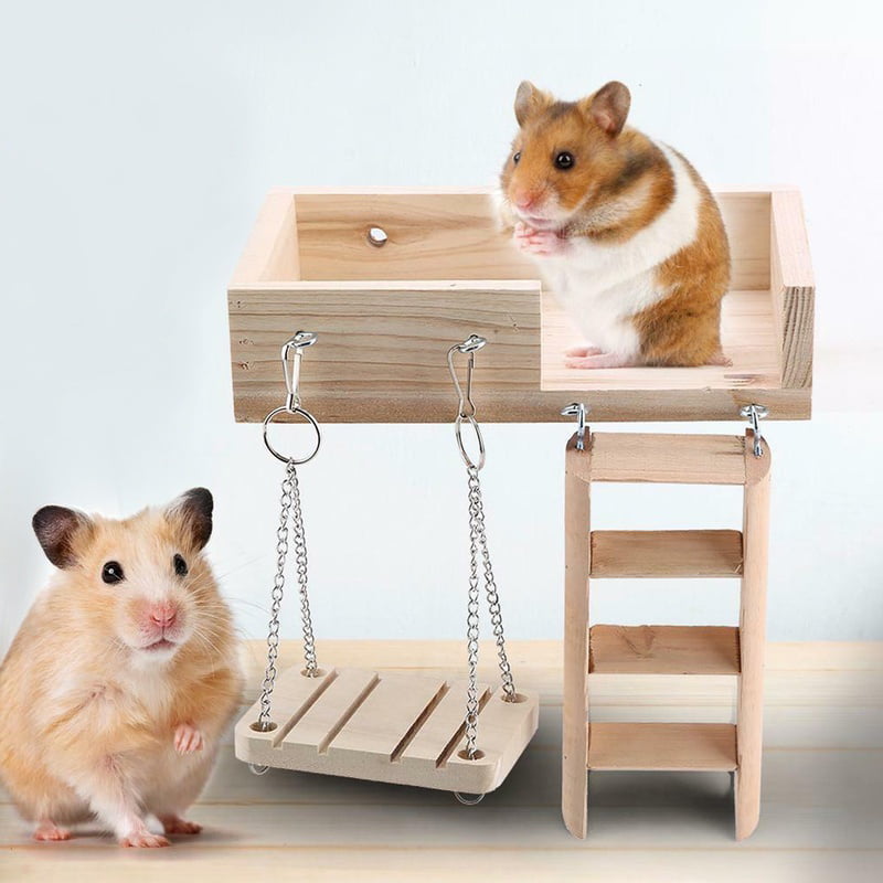 1PC Natural Wood Chew Toys Bell Roller Dumbells For Pet Rabbits Hamsters Rat P0C 
