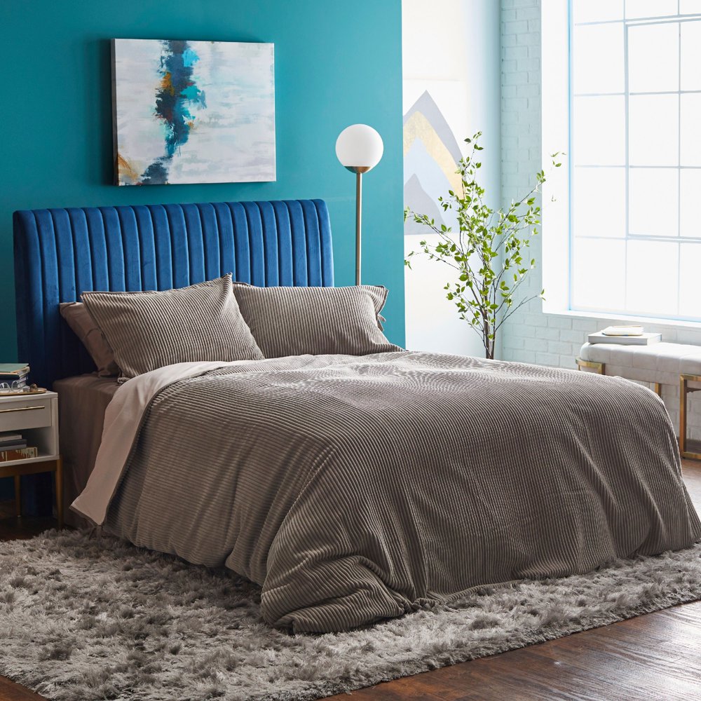 MoDRN Neo Luxury Grey 3Piece Cotton Corduroy Duvet Cover Set, King