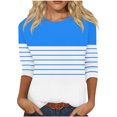 thumbnail image 2 of Fnooota 3/4 Sleeve Tops for Women, Casual Stripe Pullover Spring and Autumn Blouses Sky Blue Size S, 2 of 5