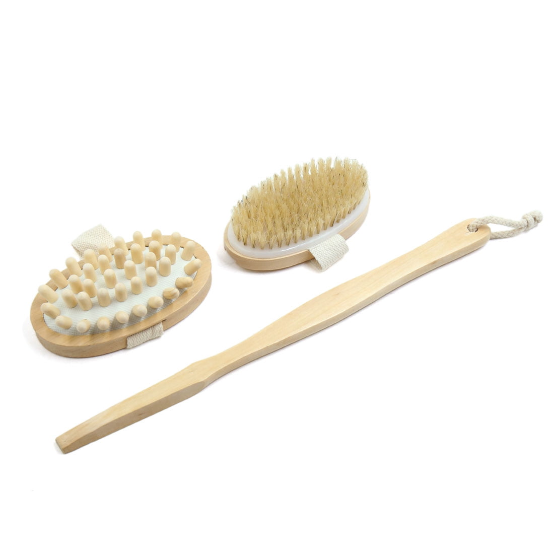 Natural Wood Bristle Long Handle Back Bath Shower Brush Skin Scrubber