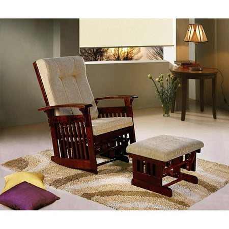 Dream On Me Mission Glider with Matching Ottoman, Espresso Finish/Beige Cushion