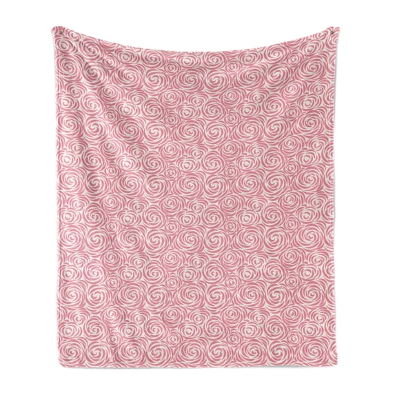 Rose Soft Flannel Fleece Blanket, Abstract Swirl Line Bloom Tile Pattern Floral Romantic Garden Art Design, Cozy Plush for Indoor and Outdoor Use, 50" x 60", Pale Pink and Off White, by Ambesonne