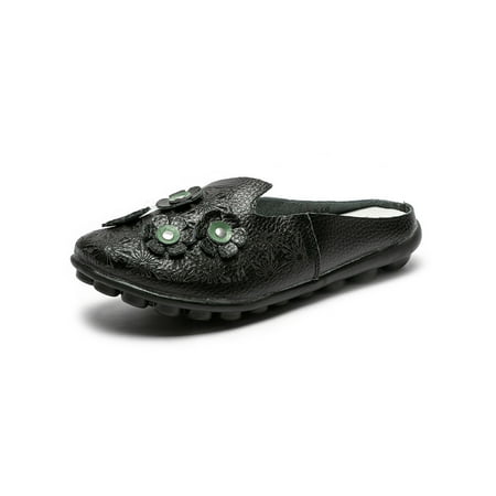 

Gomelly Womens Flats Floral Mules Slip On Loafers Soft Sole Slides Indoor Outdoor Beach Clogs Black 5.5