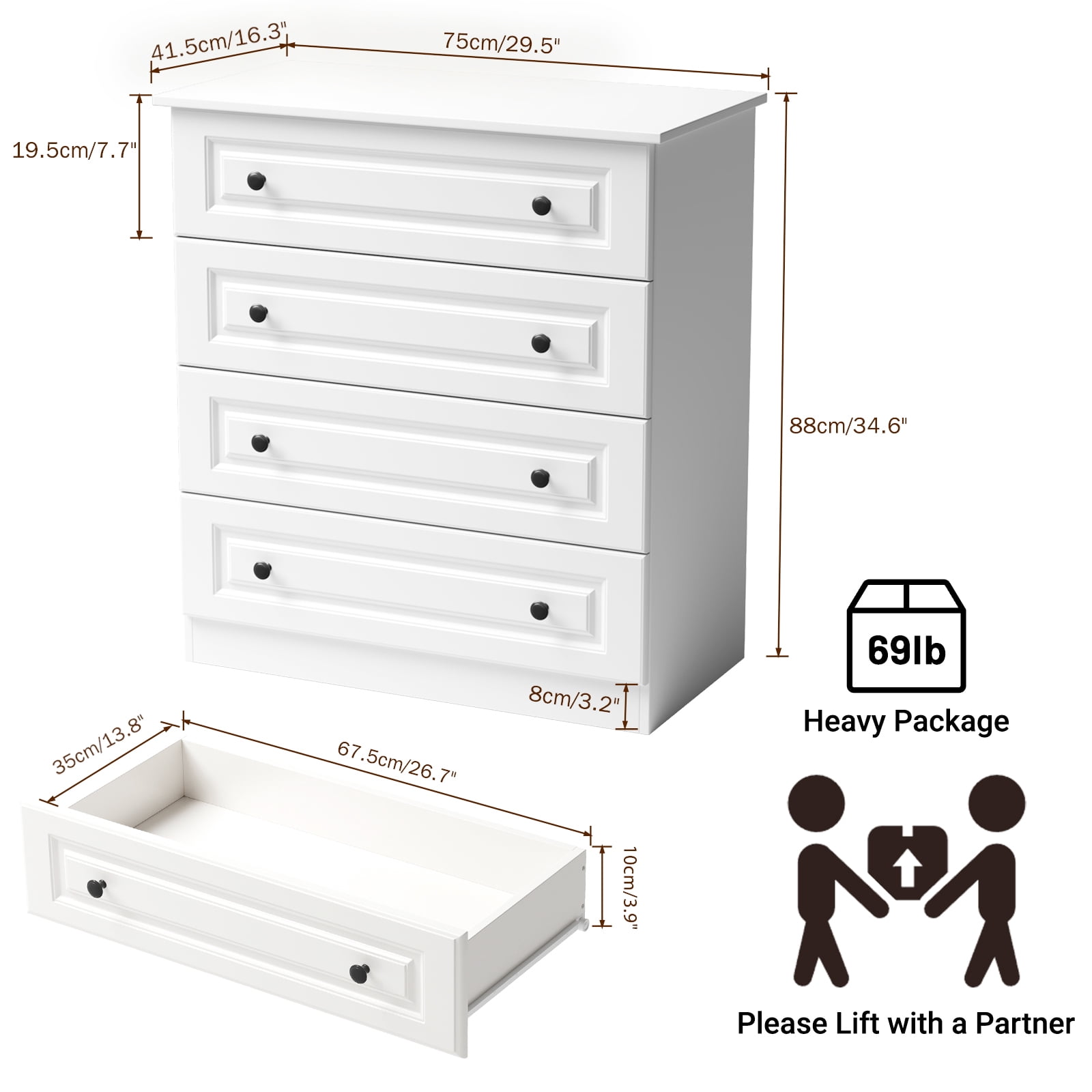 IDEALSOUL 4 Drawer Dresser, White Dresser for Living Room, Bedroom