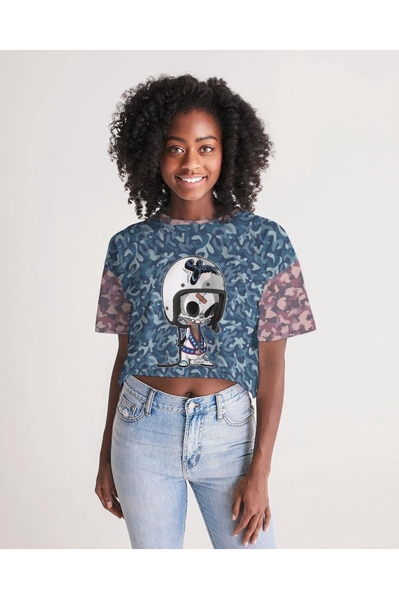 Camo Blue X Skull Women's Lounge Cropped Tee