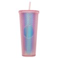 thumbnail image 1 of Vaso de plástico de 710ml con tapa y pajita, taza de café helado reutilizable, taza para batidos, taza láser transparente, 1 of 5