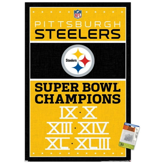 NFL Pittsburgh Steelers - Champions 13 Wall Poster with Push Pins, 22.375" x 34"
