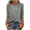 thumbnail image 2 of Guieoi Womens Tops Plus Size Women's Solid Color Casual Button Round Neck Three Quarter Sleeve 3/4 Sleeve T-shirt Loose Gray Black*Friday/Cyber*Monday, 2 of 9