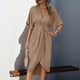 thumbnail image 1 of WILLBEST Vestido Casual De Mujer, Vestidos De Manga Corta Para Mujer, Moda, Cuello En V, Plisado, Ajustado, Fluido, Con Vuelo, Vestido Midi Irregular, 1 of 3
