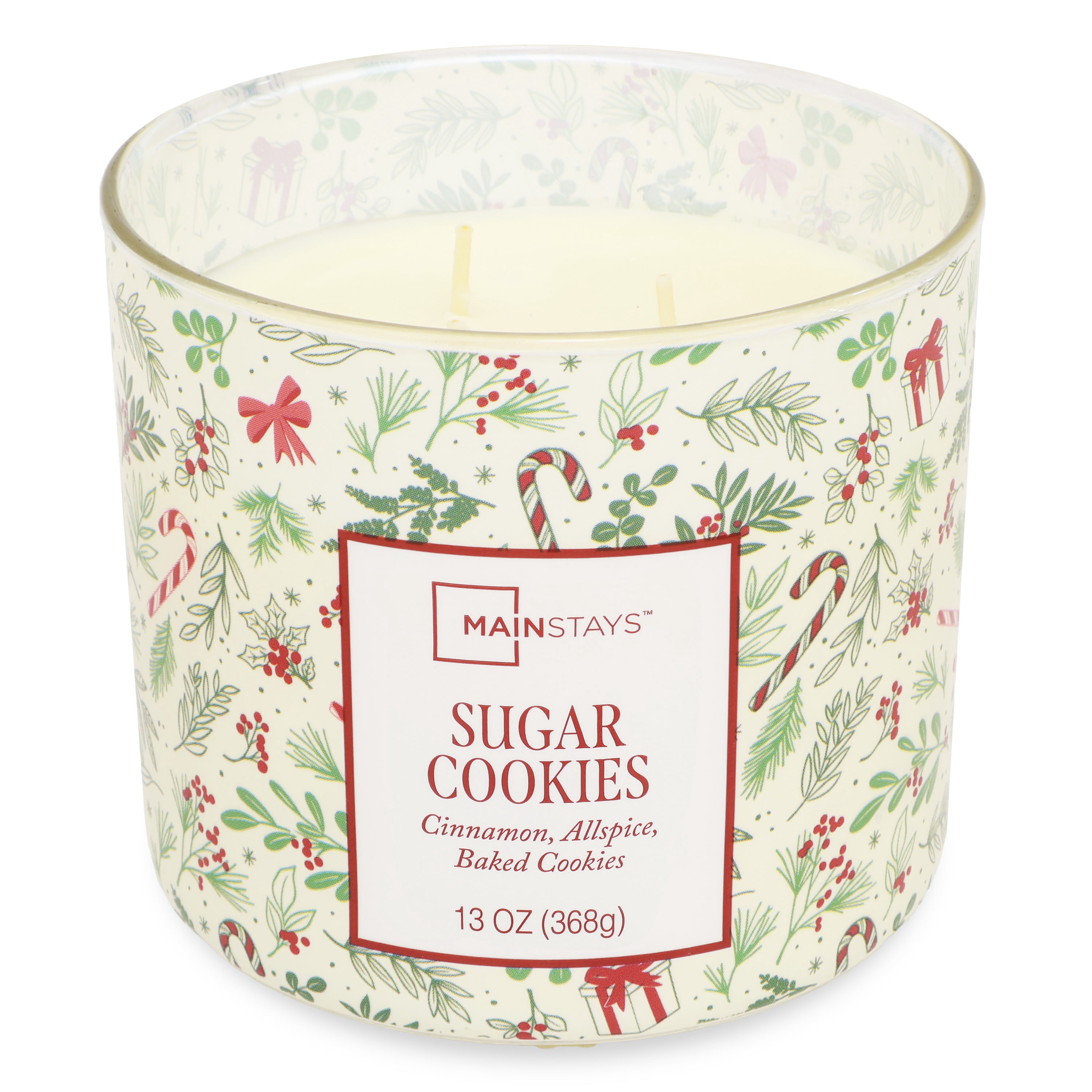 Mainstays 3-Wick Sugar Cookie Scented Candle with a White Garland Toss Scene Wrap, 13-Ounce