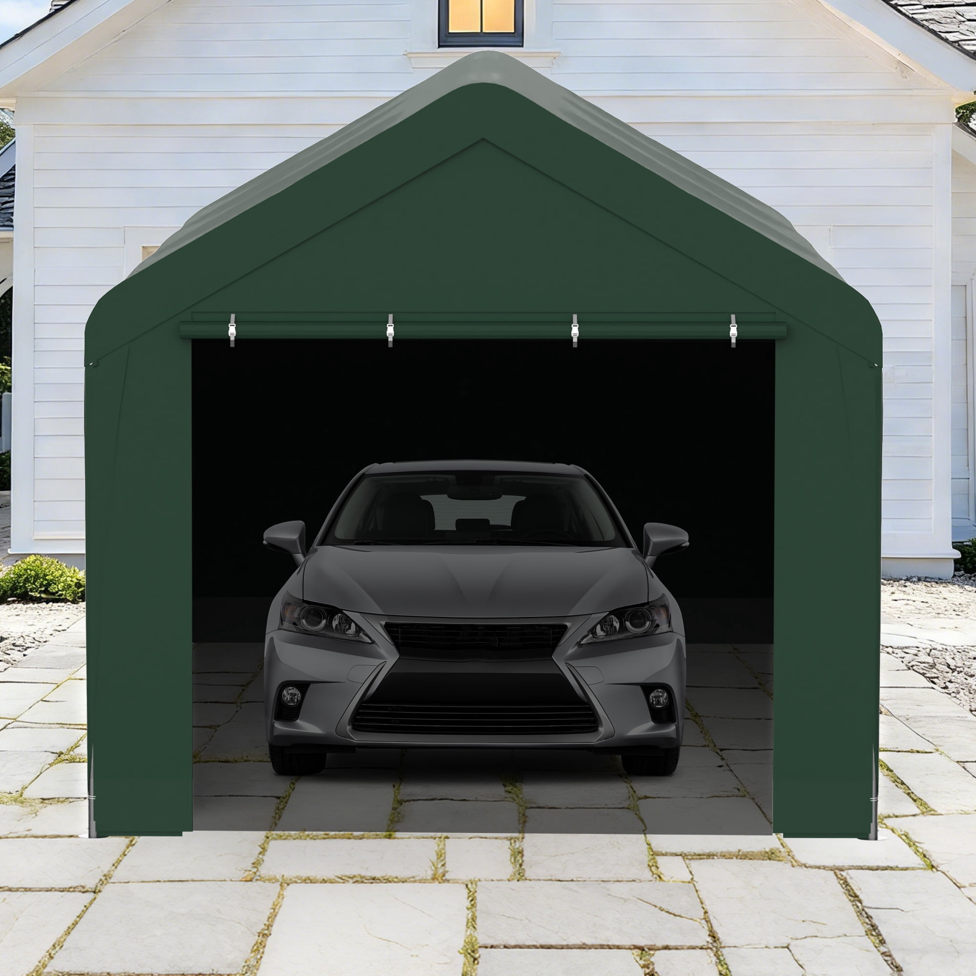 Outdoor Carport 10' x 20' Portable Garage Car Shelter Shade with Removable Sidewalls & Doors, Carport Canopy with Powder-Coated Steel Frame for Outdoor Party, Birthday