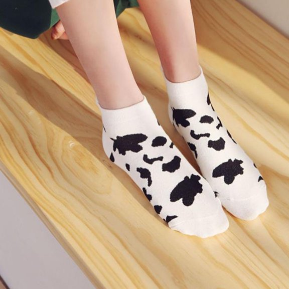 MERRYHAPY Cow Pattern Cotton Ankle Socks, Low Cut, Assorted Colors, 2 Pairs, Comfortable and
