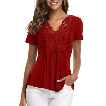- Women's Peplum Tops Deep V-Neck Ruched Front Short Sleeve Ruffle Blouse