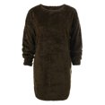 thumbnail image 4 of Arlun Fall Winter Fuzzy Sweater Mini Dress Womens Long Sleeve Crew Neck Loose Comfort Knee Length Dresses Solid Color Simple Stylish Pullover Outfits Army Green M, 4 of 5