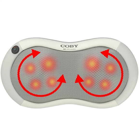 Coby Shiatsu Massage Pillow with Heat Deep Tissue Kneading Therapeutic Cushion Pad for Back, Neck, Shoulders & Full Body Pain Relief Rolling Balls & Adjustable Chair Strap for Home, Office & Auto