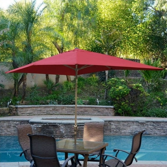 Jeco 6.5' x 10' Aluminum Patio Market Umbrella Tilt with Crank in Burgundy Fabric Bronze Pole