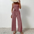 thumbnail image 5 of Gaecuw Womens Jumpsuits Sleeveless Off the Shoulder Strapless Overall with Pockets Band Collar Solid Onesie One Piece Outfits Casual Loose Baggy Long Pants Wide Leg Summer Romper Ankle Length Trousers, 5 of 6