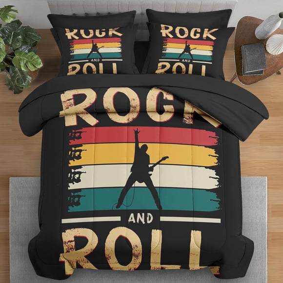 Juego de edredón Pamnest, tamaño completo, música rock roll vintage, 7 piezas