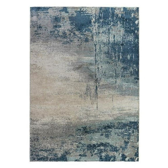HomeRoots 532381 9 x 12 ft. Abstract Power Loom Rectangle Area Rug, Blue & Gray