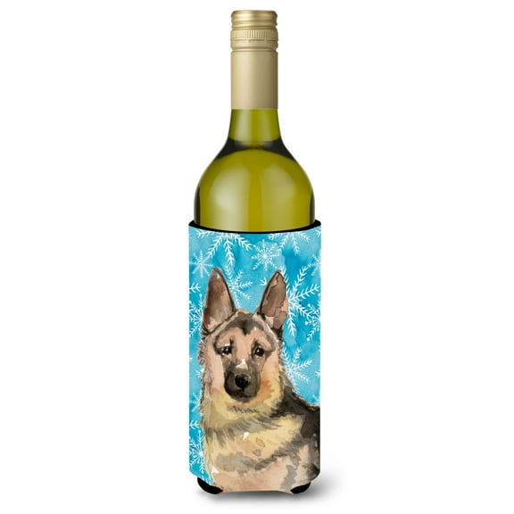 Carolines Treasures BB9453LITERK German Shepherd Winter Wine Bottle Beverge Insulator Hugger Wine Bottle multicolor