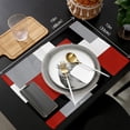 thumbnail image 6 of Abstarct Color Block Indoor Placemats Set of 6, Red Black Grey, Non-Slip/Wipe Clean Linen Dining Table Mat Set, Heat-Resistant Table Liner for Holiday/Party/Outdoor, Table Decoration, 6 of 6