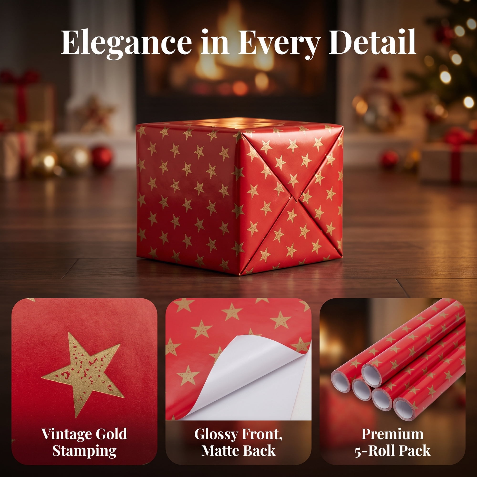 Unique Bargains Star Premium Gift Wrapping Paper Sheets for All Occasions Red 27.6"x 19.7"