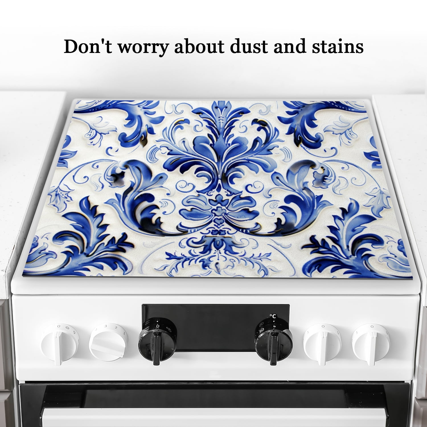 Stove Top Covers for Glasstop Stoves, Blue And White Porcelain Floral Pattern Foldable Protector Mat, Multi-functional Waterproof and Dustproof Pad for Kitchen RV (28×20 Inch)