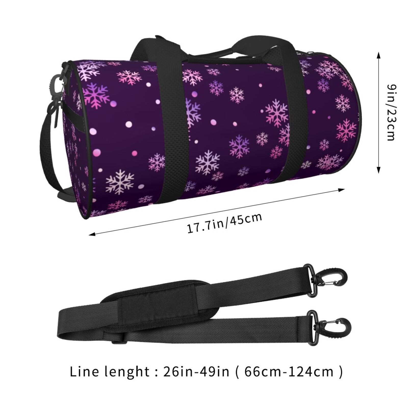 Vsdgher Purple Snow Flakes 45L Foldable Duffel Bag, Sports Gym Bag,Overnight Bag, Portable Weekender Bag for Airplanes