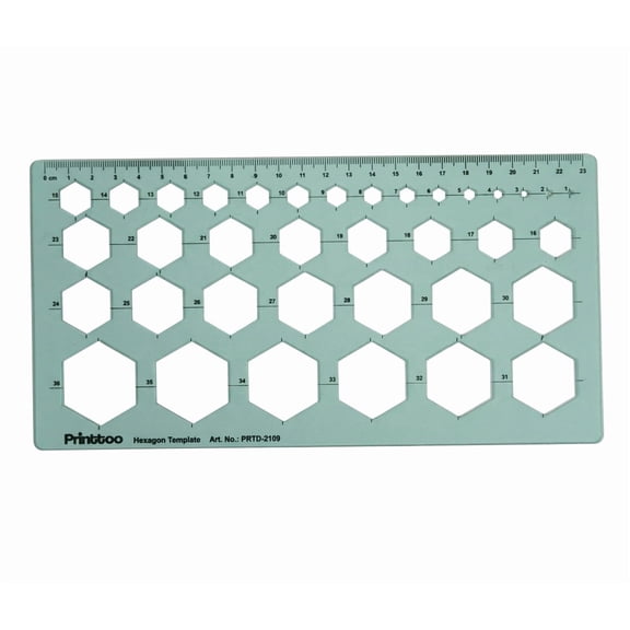 Printtoo Hexagon Geometric Drafting Template Ruler, Green 2mm Plastic Drawing Stencil for Technical Design, Pattern Making, Geometry, Architecture, Measuring and Precise Shape Layout