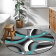 thumbnail image 4 of Round Area Rugs Collection 3 Ft, Turquoise Geometric Non-Slip Residential Carpet, Grey Classic Abstract Lines Striped Indoor Crawling Mats Doormat Runner Rugs Play Mat for Bedroom, 4 of 8