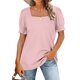 thumbnail image 2 of Blusa de mujer de fibra de poliéster de color puro para citas Cuello cuadrado Shirred Top Puff manga corta, 2 of 5