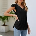 thumbnail image 5 of Summer Tops Women Flounce V Neck Solid Color Short Sleeved Summer Ruffles Sleeve T Shirt Top, 5 of 5