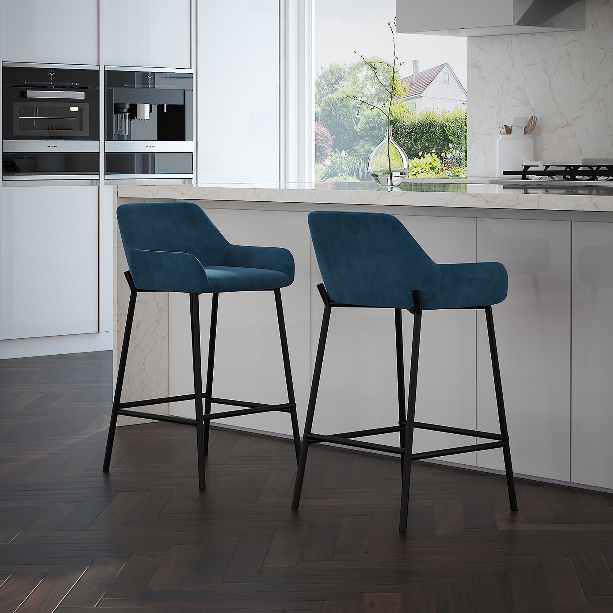 Set of 2 Modern Velvet 26" Counter Stool