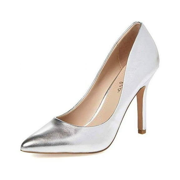 Charles David Maxx Silver Slip On Pointed Toe Padded Footbed Fabric Dress Pumps (Silver, 6)