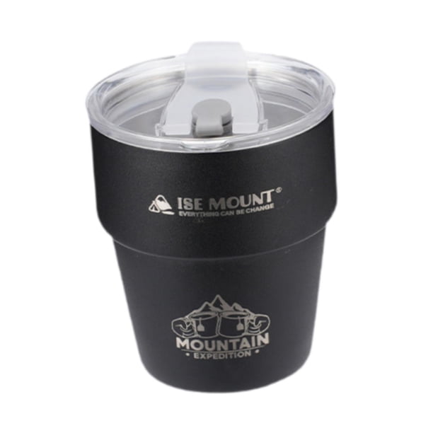 Taza de camping con tapa de acero inoxidable de doble pared para café, té y leche. Negro