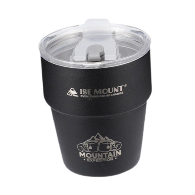 Taza de camping con tapa, taza para café, té, leche, de doble pared, reutilizable, con aislamiento, para fiestas, viajes, senderismo y actividades al Negro