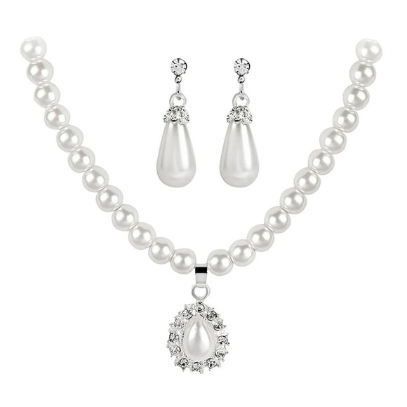 Pearl Necklace Fashion Gorgeous Pearl Earrings Necklace Three-Piece Set Valentines Day Gift