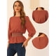 thumbnail image 2 of Top peplum para mujer Blusa con cintura fruncida de media manga abullonada naranja XS, 2 of 6