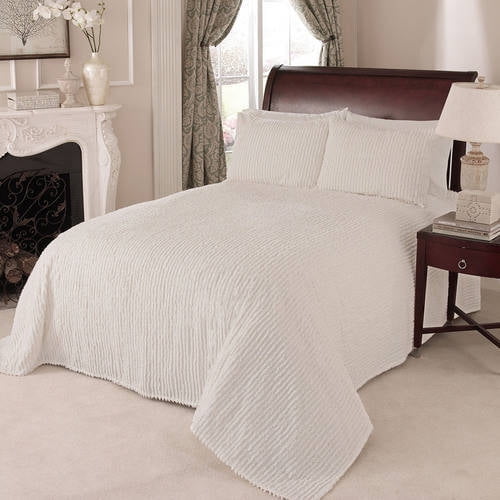 Beatrice Home Fashons Channel Chenille Bedspread Queen Ivory