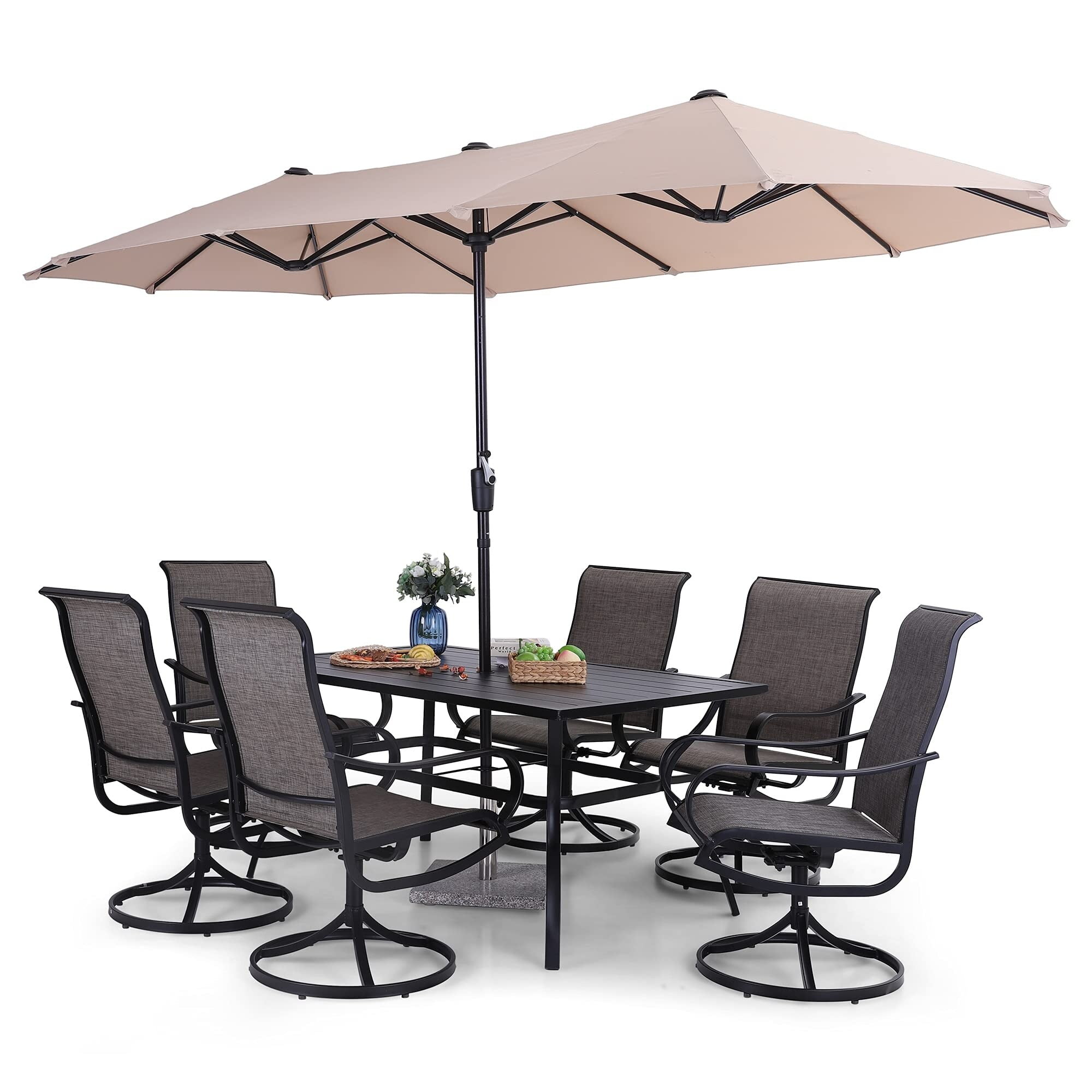 8 PCS Patio Dining Set with 13ft Patio Umbrella Beige