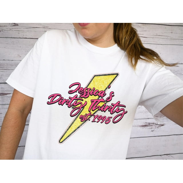 Custom Dirty Thirty Shirt, Personalized Birthday Group Shirts, Retro 90s Party Outfit, Cus - Sand - 3XL