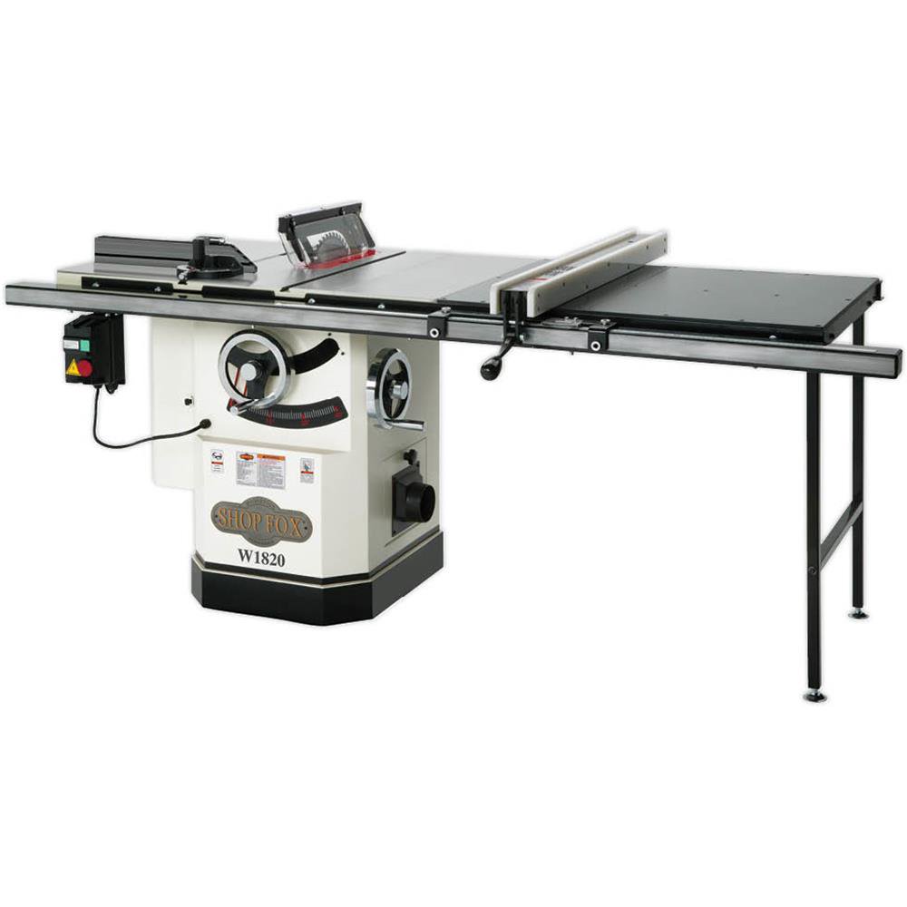 Shop Fox W1820 3HP Table Saw with Riving Knife and Long Rails, White