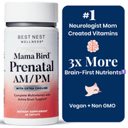 Best Nest Wellness Mama Bird AM/PM Prenatal Vitamins, Methylfolate, Organic, Vegan, 60 Ct