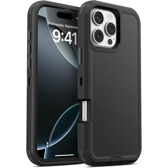 Heavy Duty 3-in-1 Rugged Full Cover Shockproof Case for Apple iPhone 16 Pro – Black